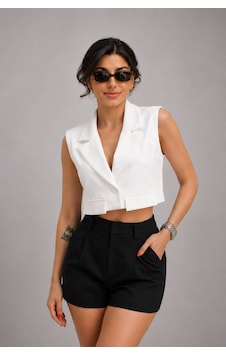 Gigi Wardrobe Livia Crop Yelek Beyaz Beyaz