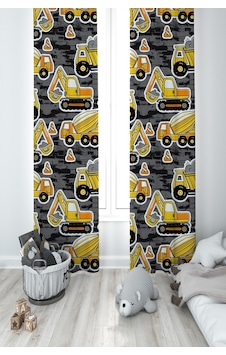 Mekta Home Bebek Ve Çocuk Odası İş Makine Desenli 2 Kanat Fon Perde