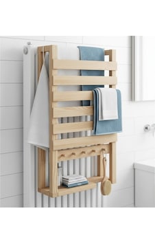Doğal Ahşap Radyatör Üstü Havluluk Ve Banyo Rafı - 30x50 Cm Modern Askılıklı Dekoratif Organizer Bej Doğal Ahşap Radyatör Üstü Havluluk Ve Banyo Rafı - 30x50 Cm Modern Askılıklı Dekoratif Organizer Bej