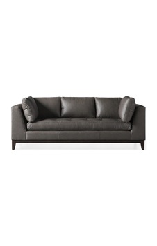 Hanel Mobilya Nano Kanepe - 3'lü Suni Deri Kanepe 220x100x85 Antrasit Gri