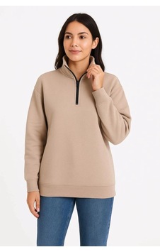 Freedom Storee Kadın 3 İplik Dık Yaka Yarım Fermuarlı Sweatshirt - Bej Çok Renkli Freedom Storee Kadın 3 İplik Dık Yaka Yarım Fermuarlı Sweatshirt - Bej Çok Renkli