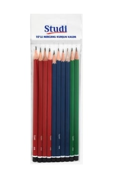 Studi Mercanlı Kurşun Kalem 10'lu Kampanyalı Kırmızı Lacivert Yeşil