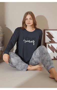 Aydoğan Kadın Büyük Beden Love Yourself Antrasit İnci Pijama Takımı 9170 Aydoğan Kadın Büyük Beden Love Yourself Antrasit İnci Pijama Takımı 9170