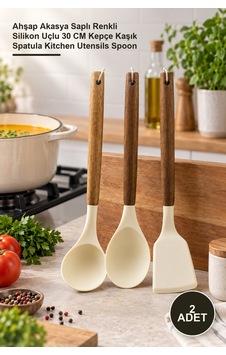 2 Adet Silikon Mutfak Seti Ahşap Akasya Saplı Renkli Silikon Uçlu 30 Cm Kepçe Kaşık Spatula Kitchen Utensils Spoon 2 Adet Silikon Mutfak Seti Ahşap Akasya Saplı Renkli Silikon Uçlu 30 Cm Kepçe Kaşık Spatula Kitchen Utensils Spoon