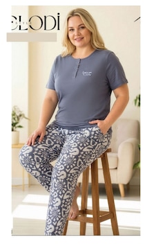 Melodi 8075 Kısa Kol %100 Pamuk Kadın Pijama Takımı V1 Gri Melodi 8075 Kısa Kol %100 Pamuk Kadın Pijama Takımı V1 Gri