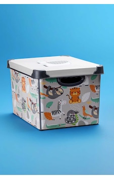 Style Box Animals Desenli 20 L Dekoratif Oyuncak Ve Saklama Kutusu Açık Gri