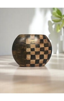 Seramik El Yapımı Yatay Vazo 18x24cm Bej - Siyah