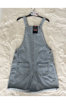 Dmb Kids Düğmeli Cepli Şort Tulum Mavi