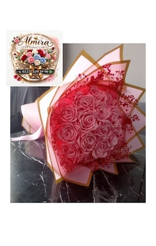 Solmayan Gül Buketi Toz Pembe Açık Pembe Solmayan Gül Buketi Toz Pembe Açık Pembe