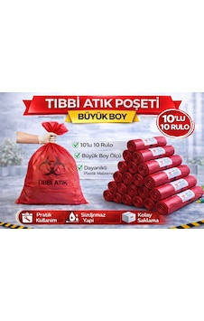 Tıbbi Atık Poşeti Büyük Boy 10'lu 10 Rulo Kırmızı Tıbbi Atık Atık Poşeti Seti Tıbbi Atık Poşeti Büyük Boy 10'lu 10 Rulo Kırmızı Tıbbi Atık Atık Poşeti Seti