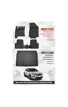 Peugeot 2008 Hybrıd 2025 Ve Sonrası Uyumlu 4.5d Premium Havuzlu Oto Paspas Ve Liner Üst Bagaj Havuzu