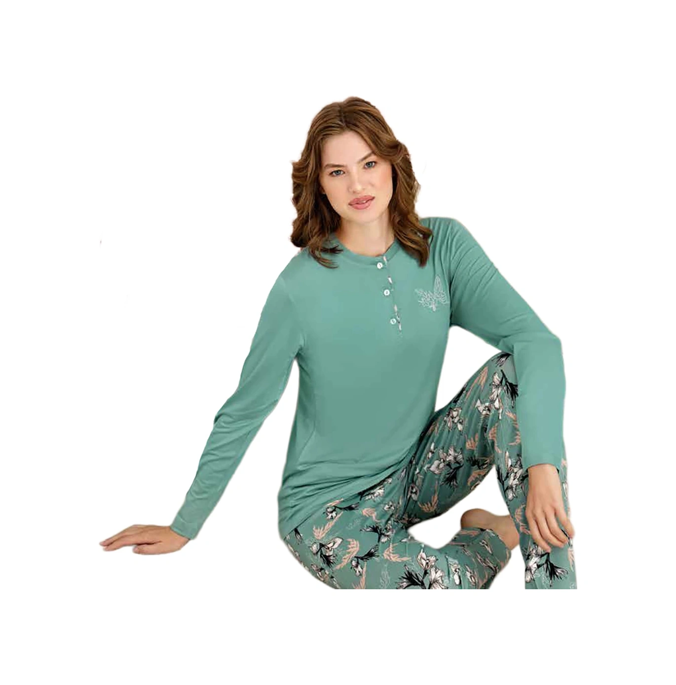 Rozalinda 3923 Kadın Kışlık Ön Üç Düğmeli O-yaka Büyük Beden Pijama Takım Yeşil Rozalinda 3923 Kadın Kışlık Ön Üç Düğmeli O-yaka Büyük Beden Pijama Takım Yeşil