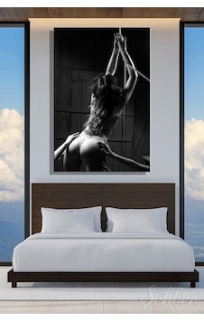 Beyaz Tangalı Kadın Model Estetik Sanatsal Fotoğrafı Dikey Kanvas Tablo Tekli Ev Kafe Ofis 3292