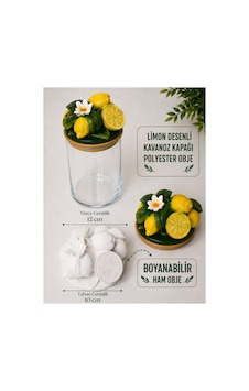 Boyanabilir Limon Desenli Kavonoz Kapağı Polyester Obje Beyaz - 909313887