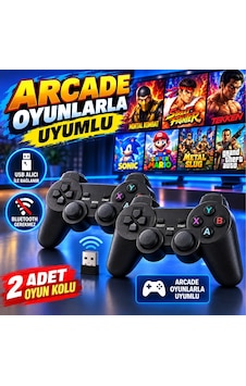 Schitec 2 Adet Kablosuz Arcade Oyun Kolu Seti Usb Alıcılı Retro Oyun Konsolu Uyumlu
