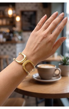 Gold Renk Pirinç Manşet Model Vintage Kelepçe Bilezik