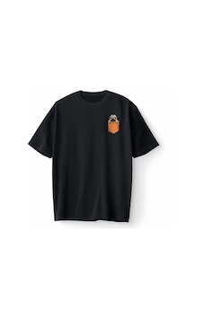 Bumeta Siyah Pug Köpek Baskılı Oversize Unisex Tişört T-shirt Bumeta Siyah Pug Köpek Baskılı Oversize Unisex Tişört T-shirt