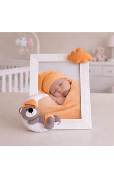 Ayıcık Figürlü Bebek Odası Fotoğraf Çerçevesi El Yapımı Dekoratif Turuncu