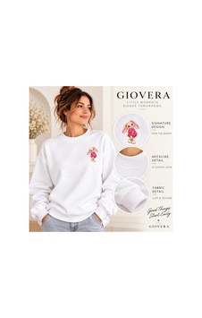 Gıovera Premium Kadın Oversize Sweatshirt Sevimli Tavşan Baskılı Beyaz Bisiklet Yaka Gıovera Premium Kadın Oversize Sweatshirt Sevimli Tavşan Baskılı Beyaz Bisiklet Yaka