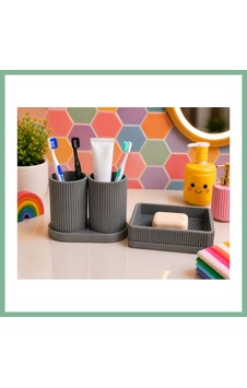 Bşkvirgo 3d Baskı Diş Fırçalık Ve Sabunluk Seti - Lavabo Üstü Banyo Organizeri-gri Bsk2026 Bşkvirgo 3d Baskı Diş Fırçalık Ve Sabunluk Seti - Lavabo Üstü Banyo Organizeri-gri Bsk2026