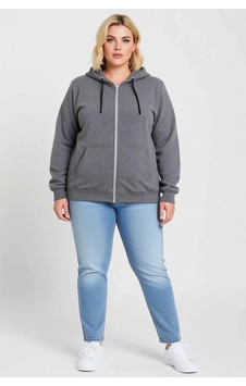 Ersefa Kadın Büyük Beden Sweatshirt Üç İplik İçi Şardonlu Kapüşonlu Tam Füme Ersefa Kadın Büyük Beden Sweatshirt Üç İplik İçi Şardonlu Kapüşonlu Tam Füme