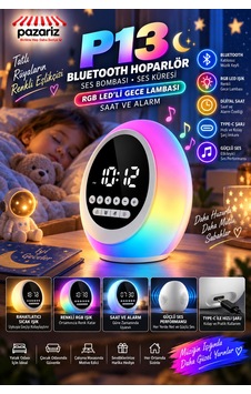 Çalar Saatli Bluetooth Hoparlör, Rgb Led Gece Lambası, Fm Radyo, Zamanlayıcı, Dokunmatik Ve Ayarlanabilir Işık, Usb Şarjlı Dijital Alarm Saati P13 Çalar Saatli Bluetooth Hoparlör, Rgb Led Gece Lambası, Fm Radyo, Zamanlayıcı, Dokunmatik Ve Ayarlanabilir Işık, Usb Şarjlı Dijital Alarm Saati P13