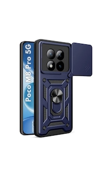 Poco M8 Pro 5g Uyumlu Tank Kılıf - Yüzüklü Standlı Extra Koruma Zırhlı Outdoor Kapak-lacivert Lacivert