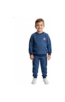Fuar Baby %100 Pamuk, 3 İplik Lacivert Futbol Temalı Çocuk Eşofman Takımı Lacivert