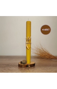 Balmumu Mum El Yapımı Doğal Şamdan Mumu 4 Adet 20 Cm X 2,3 Cm