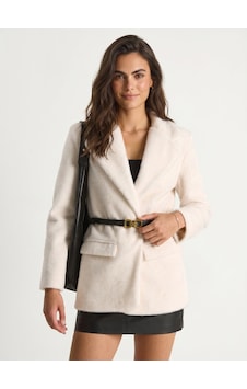 Onloox Kadın Krem Krem Peluş Dokulu Astarlı Kemerli Cep Detaylı Polyester Karışımlı Blazer Ceket Onloox Kadın Krem Krem Peluş Dokulu Astarlı Kemerli Cep Detaylı Polyester Karışımlı Blazer Ceket
