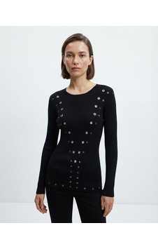 Neden Tekstil Kadın Siyah Uzun Kollu Metal Halkalı Slim Fit Triko Kazak Neden Tekstil Kadın Siyah Uzun Kollu Metal Halkalı Slim Fit Triko Kazak