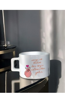 Sevgi Ve Kahve Tasarımlı Çay- Kahve Fincanı Beyaz