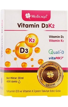 Medicago Vitamin D3k2 Vitamin D3 ve Vitamin K2 İçeren Takviye Edici Gıda 400 Damla 20 ML Medicago Vitamin D3k2 Vitamin D3 ve Vitamin K2 İçeren Takviye Edici Gıda 400 Damla 20 ML