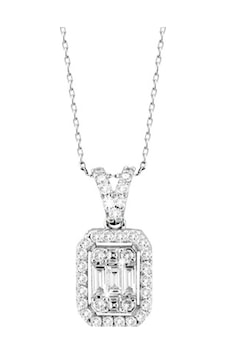 Modern Tasarım 0.32 Ct Baget Kare Tektaş Kolye Modern Tasarım 0.32 Ct Baget Kare Tektaş Kolye