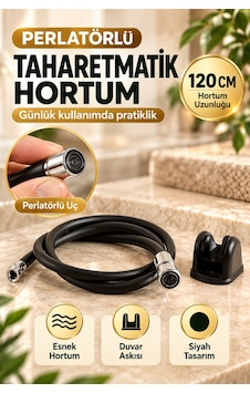 Siyah Taharetmatik Hortum 120 Cm Perlatörlü Uç Duvar Askılı Esnek Banyo Tuvalet Taharet Hortumu Seti Siyah Taharetmatik Hortum 120 Cm Perlatörlü Uç Duvar Askılı Esnek Banyo Tuvalet Taharet Hortumu Seti