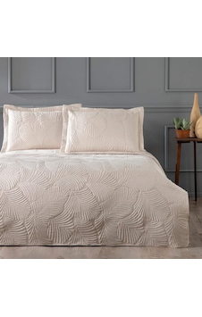 Linens Leaf Çift Kişilik Yatak Örtüsü Seti Taş Linens Leaf Çift Kişilik Yatak Örtüsü Seti Taş
