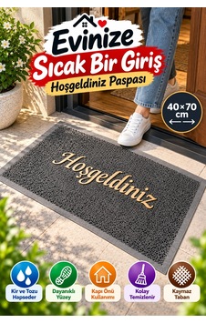 Gri 40x70 Cm Hoşgeldiniz Yazılı Kapı Önü Paspası Kıvırcık Dokulu Altın Yazılı Dekoratif Ev Paspası Gri 40x70 Cm Hoşgeldiniz Yazılı Kapı Önü Paspası Kıvırcık Dokulu Altın Yazılı Dekoratif Ev Paspası