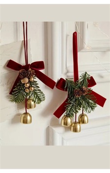 Kırmızı & Altın Noel Kapı Süsü İkili Çan Ve Bordo Kurdele Detaylı Çam Kozalaklı Yılbaşı Kapı Çelen Kırmızı & Altın Noel Kapı Süsü İkili Çan Ve Bordo Kurdele Detaylı Çam Kozalaklı Yılbaşı Kapı Çelen