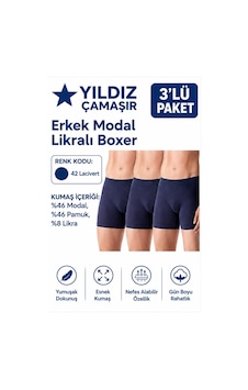 Yıldız Çamaşır Erkek Modal Likralı Boxer 36-37-38-39-40-41-42 - 3 Adet Lacivert Yıldız Çamaşır Erkek Modal Likralı Boxer 36-37-38-39-40-41-42 - 3 Adet Lacivert