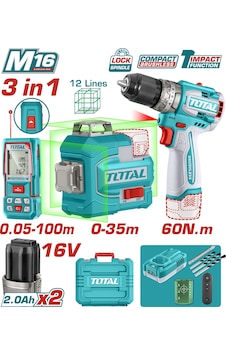 Total Avantaj Set - 16v D.matkap, 16v Lazer Hızalama, 100m Lazer Metre Total Avantaj Set - 16v D.matkap, 16v Lazer Hızalama, 100m Lazer Metre