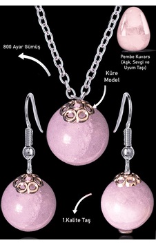 Sertifikalı Küre Model Pembe Kuvars Taşı Kolye Ve Küpe Seti - Açı Çok Renkli