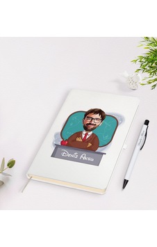 BK Gift Kişiye Özel Erkek Öğretmen Karikatürlü Beyaz Defter Kalem BK Gift Kişiye Özel Erkek Öğretmen Karikatürlü Beyaz Defter Kalem