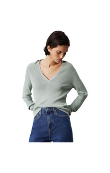 Calvin Klein V-neck Rayon Sweater, Pcy Yeşil Kadın Kazak Calvin Klein V-neck Rayon Sweater, Pcy Yeşil Kadın Kazak