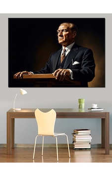 Kürsüde Konuşma Yapan Atatürk Tablosu Dekoratif Kanvas - Mdf Ahşap Tablo