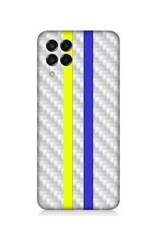 Samsung Galaxy M33 Uyumlu Silikon Kılıf Sarı Lacivert Metal Motif Samsung Galaxy M33 Uyumlu Silikon Kılıf Sarı Lacivert Metal Motif