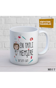 Kişiye Özel Meslek Temalı Kupa İsimli & Fotoğraflı Premium Hediye Bardak Hemşire Beyaz
