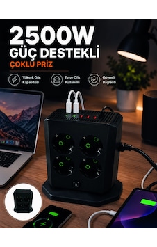 Çoklu Priz 8 Çıkışlı 4 Usb 2 Type-c Anahtarlı Dikey Priz Kulesi 0 Çoklu Priz 8 Çıkışlı 4 Usb 2 Type-c Anahtarlı Dikey Priz Kulesi 0