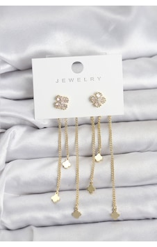 Pirinç Gold Renk Yonca Model Sallantılı Kadın Küpe Diğer Pirinç Gold Renk Yonca Model Sallantılı Kadın Küpe Diğer