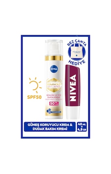NIVEA Luminous630 Thiamidol Etkili Leke Karşıtı Gündüz Yüz Bakım Kremi 40 ML + Böğürtlen Işıltılı Nemlendirici Dudak Bakım Kremi 4.8 G + Çanta NIVEA Luminous630 Thiamidol Etkili Leke Karşıtı Gündüz Yüz Bakım Kremi 40 ML + Böğürtlen Işıltılı Nemlendirici Dudak Bakım Kremi 4.8 G + Çanta