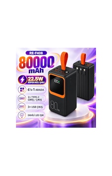 80000 Mah 22.5w Hızlı Şarj Powerbank 6 Çıkışlı Dahili 3 Kablolu Led Fenerli Dijital Göstergeli- Re-f408 Diğer 80000 Mah 22.5w Hızlı Şarj Powerbank 6 Çıkışlı Dahili 3 Kablolu Led Fenerli Dijital Göstergeli- Re-f408 Diğer